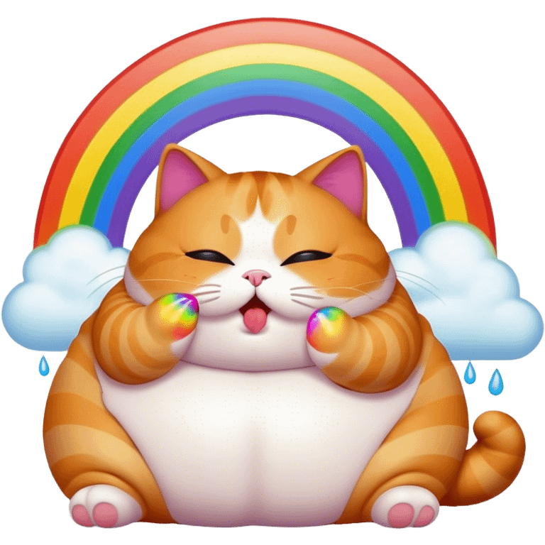 fat obese Cat puking rainbows emoji