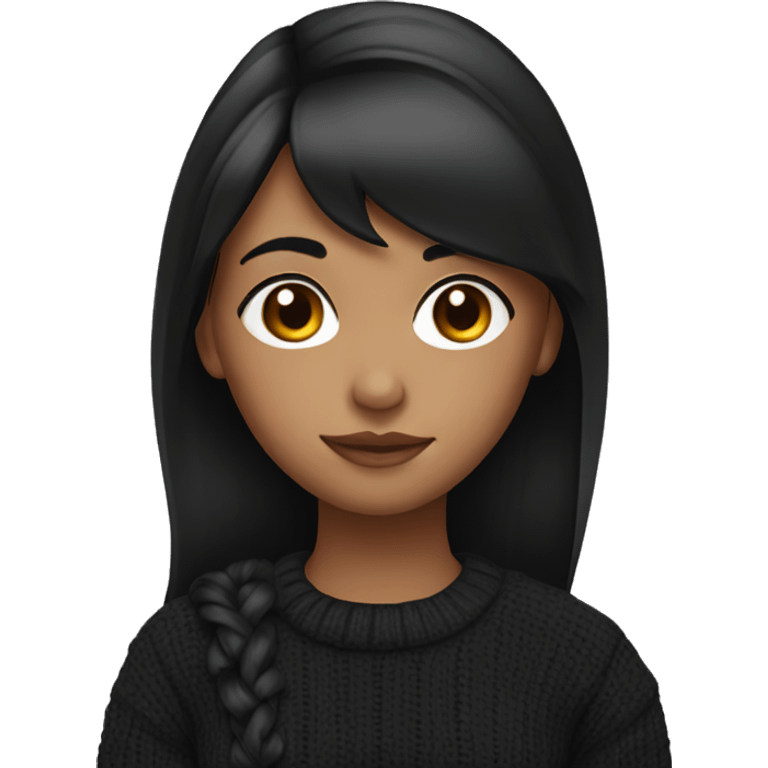 black haired girl with side ponytail and side bangs wearing a black sweater  emoji