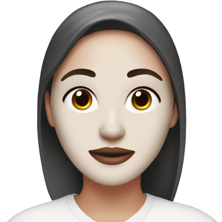 white woman with dark hear wearing a skincare facemask (sheet mask) that's almost white with a pink undertone emoji