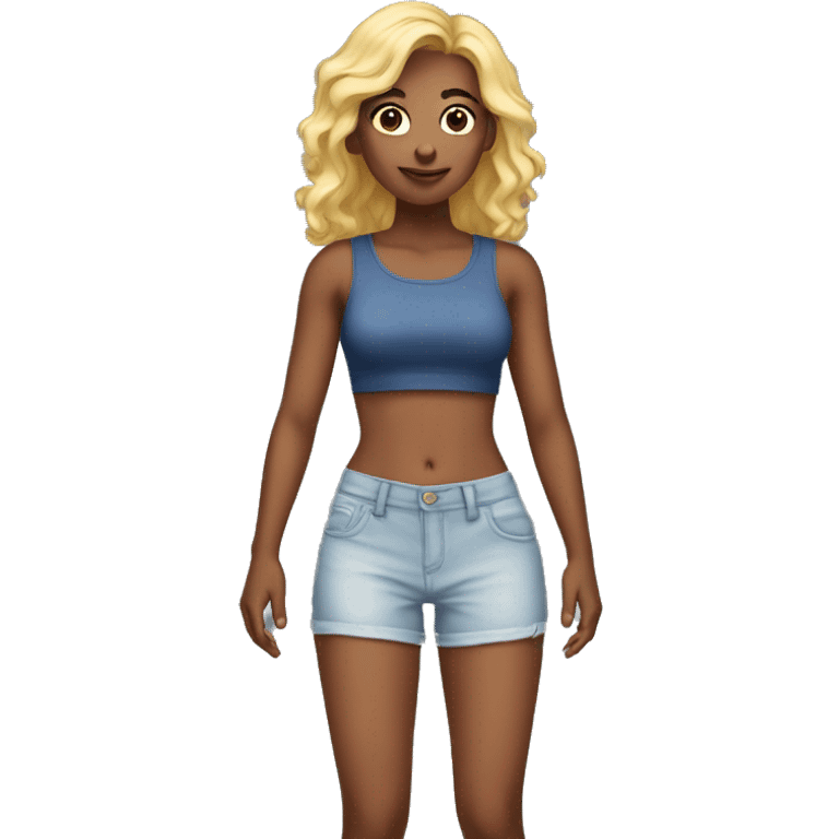 a girl without crop top and shorts emoji