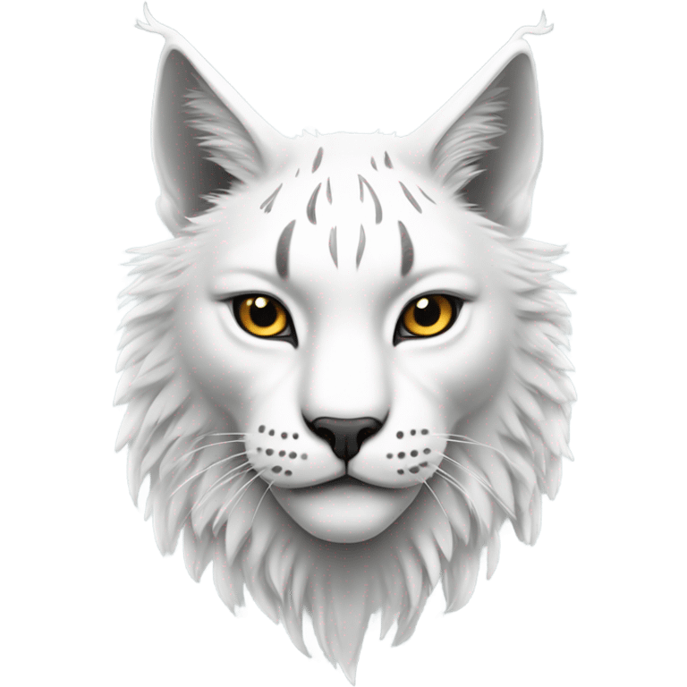 A white lynx face with cool white wings on its back emoji