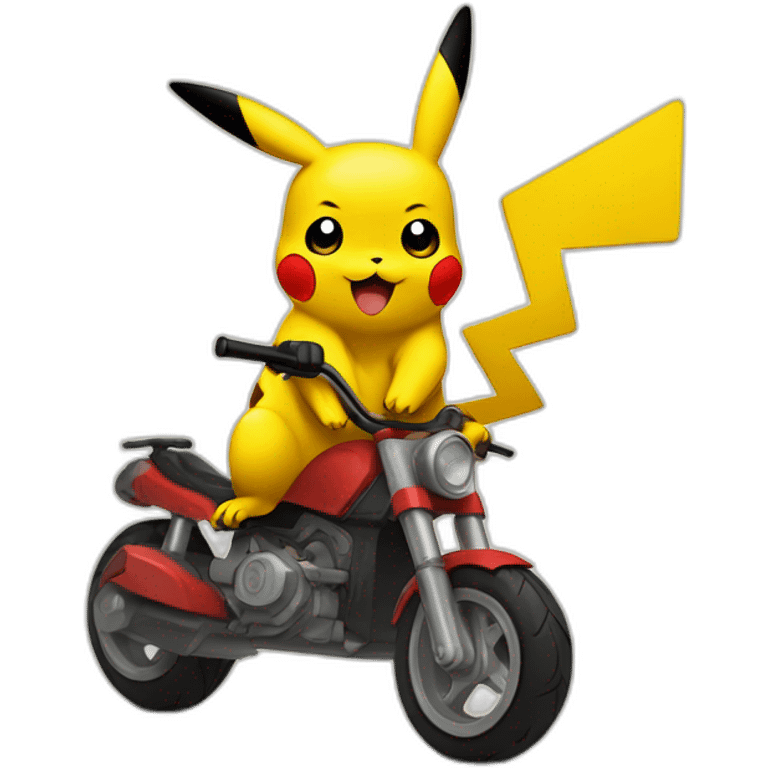 Pikachu en moto en train de faire une roue emoji