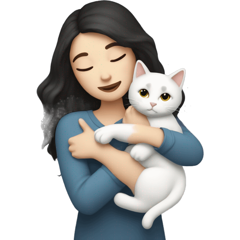  Pale white woman with dark hair cuddling cat emoji