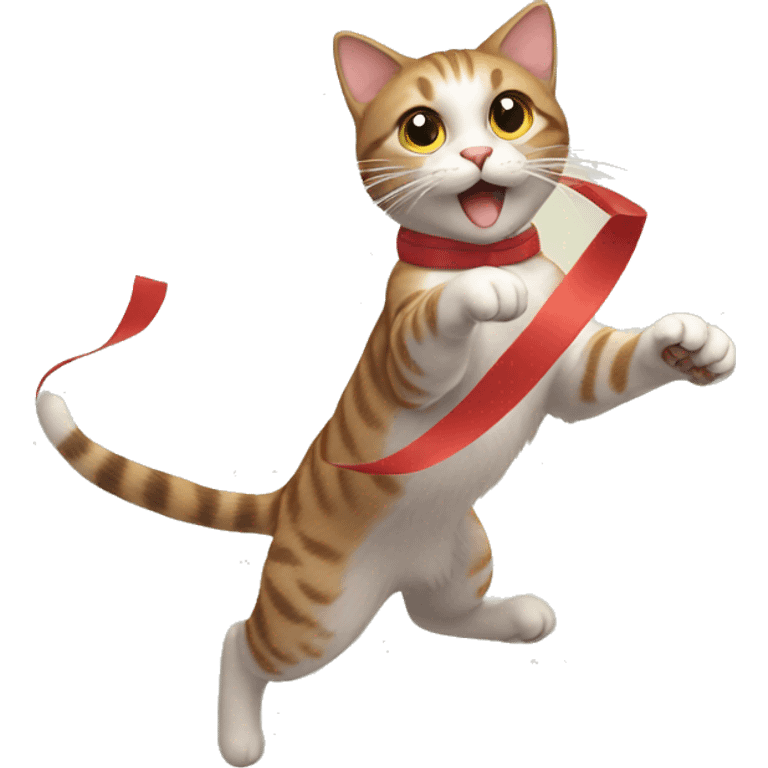 cat chasing long ribbon emoji