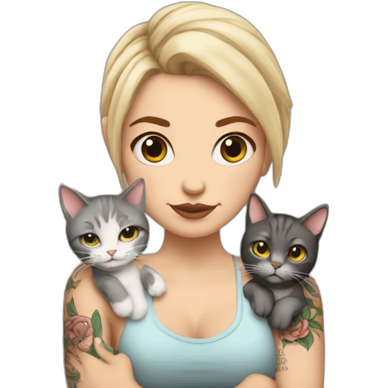 White Girl with tattoos holding 2 fat cats emoji