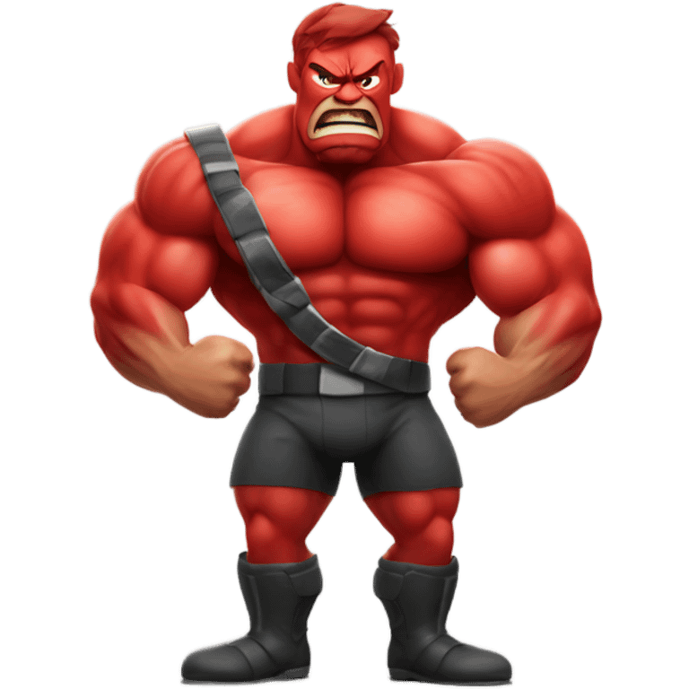 Very muscular angry red apple man emoji