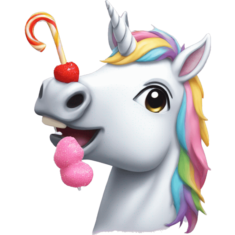 Unicorn eating lollypop emoji