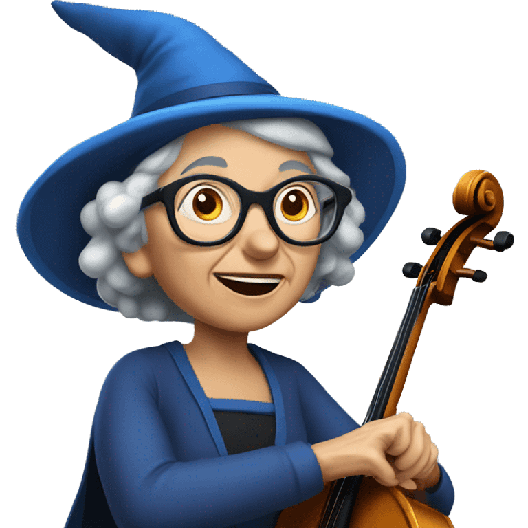 smart granny witch with glasses and blue hat directing orchestra emoji