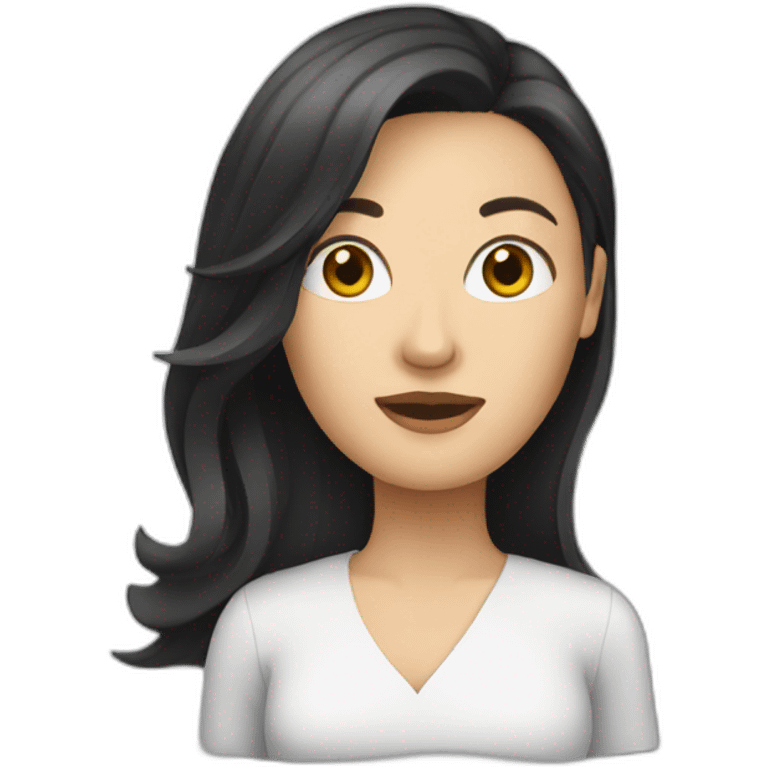 white woman dark hair presenting a slide emoji