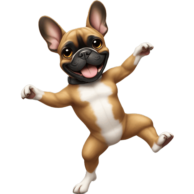 Black and tan colored French bulldog dancing emoji