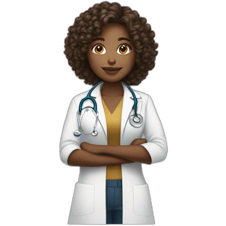 doctor woman curly hair brown skin emoji