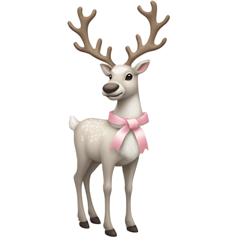 white realistic reindeer full body decorated with pale pink ribbon emoji