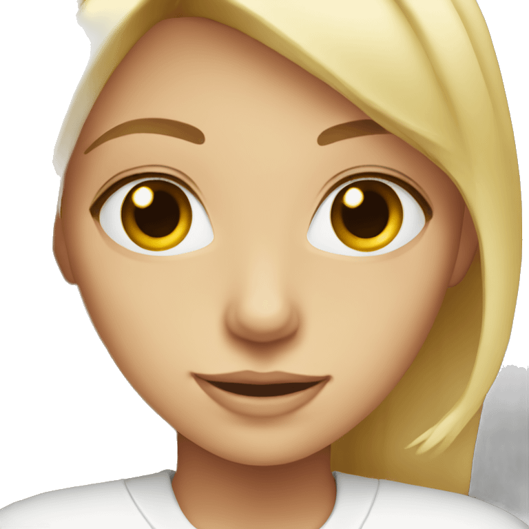 a pretty blonde with hazel eyes wearing a white shirt  emoji