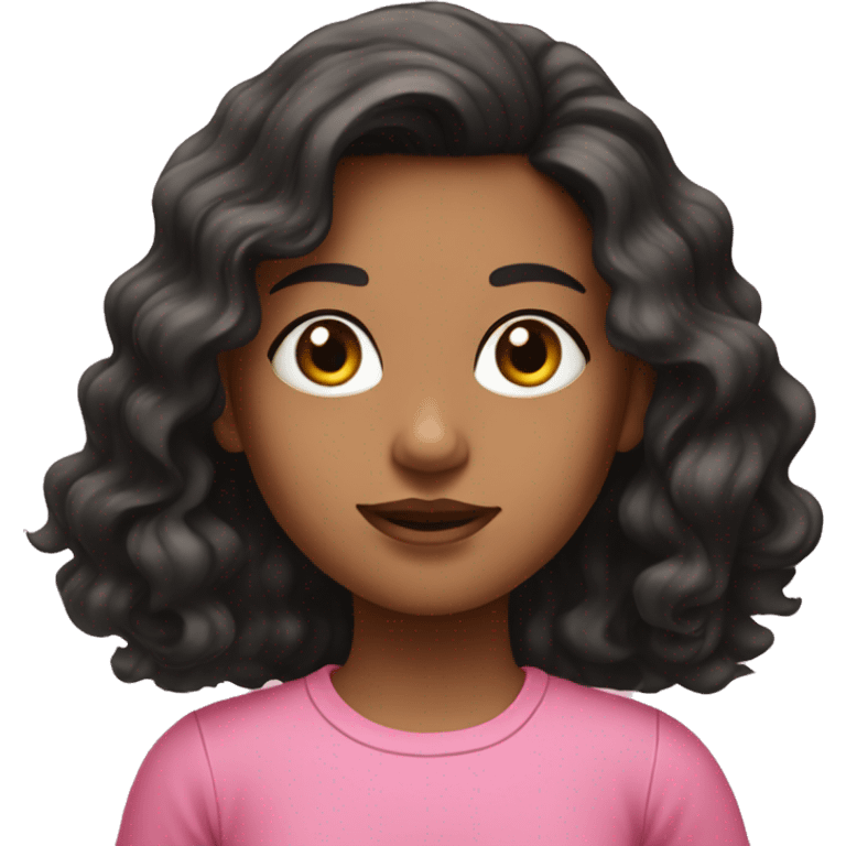 realistic portrait of girl with wavy black hair wearing a pink top emoji