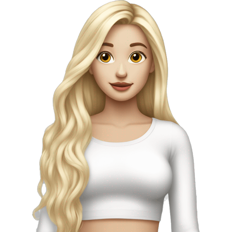 White Blonde girl with long hairs wearing long sleeves crop top and bare midroff emoji