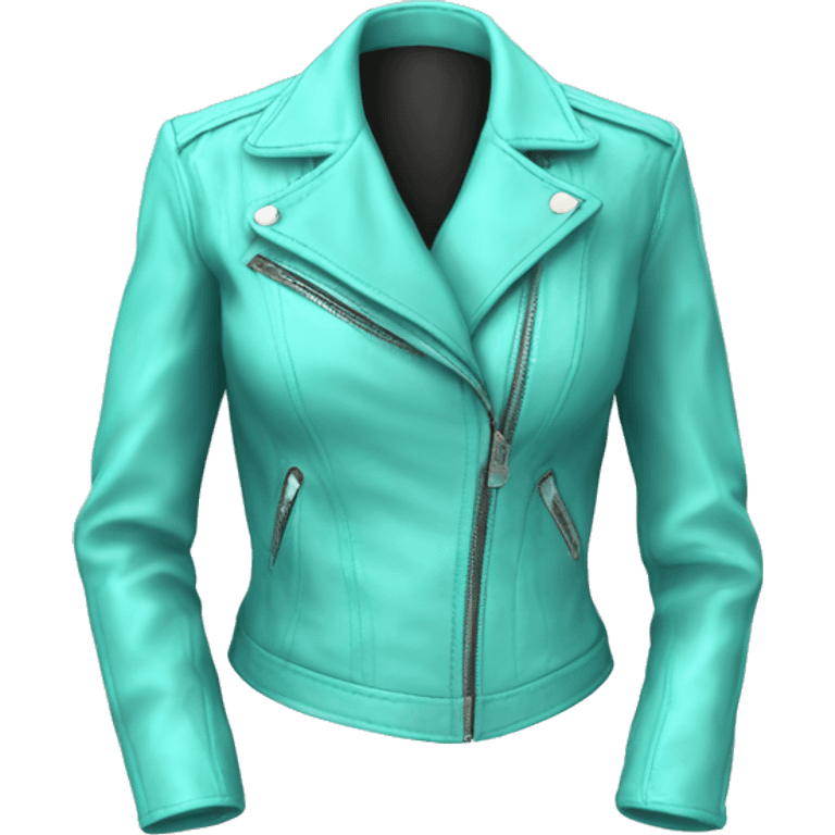 Realistic isolated open tiffany blue feminine fashion leather jacket. emoji