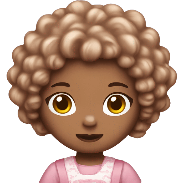 Hello kitty with brown curly hair and light pink clothes emoji