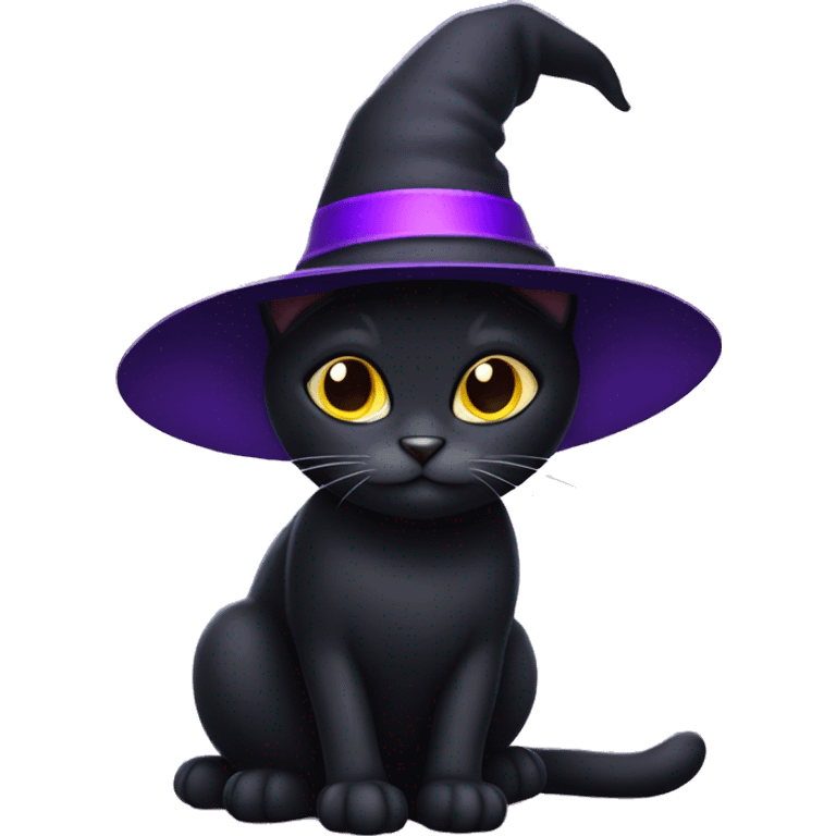 black cat with purple witches hat  emoji