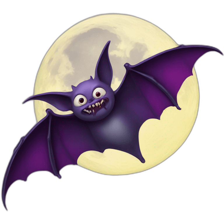 realistic full moon dripping purple behind with vampire bat wings flying in front emoji