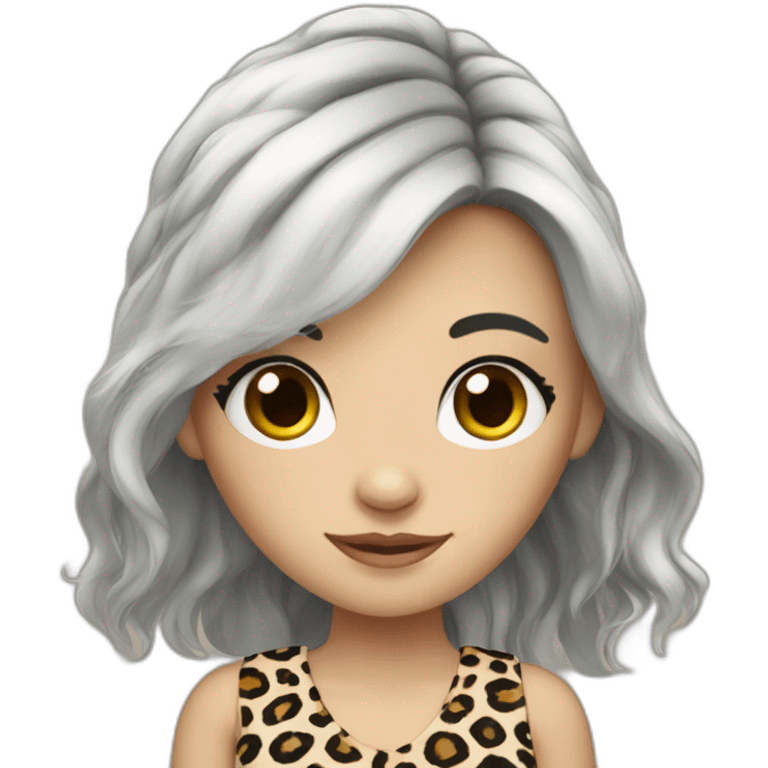 White European longblackhair girl in leopard emoji