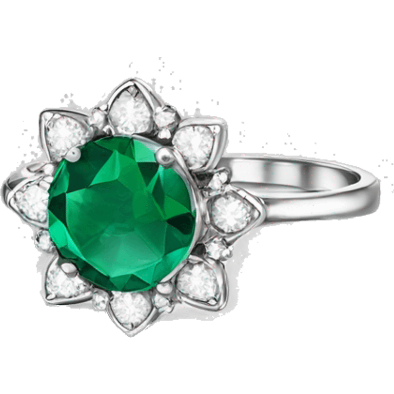 Dainty Silver emerald ring with flowers diamonds  emoji