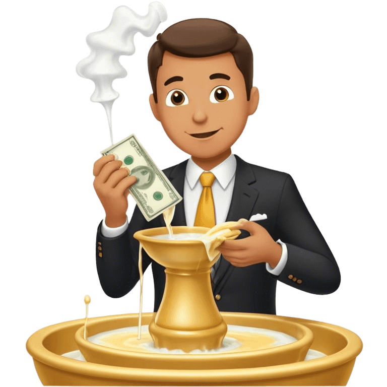 Man in suit with money bag eating Fondue fountain emoji