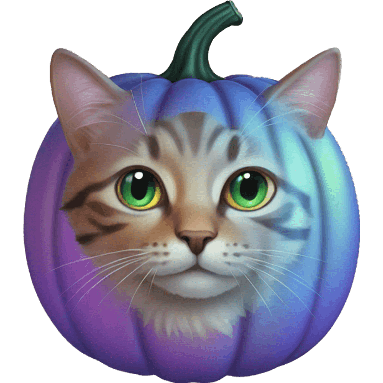 Iridescent pumpkin with cat emoji