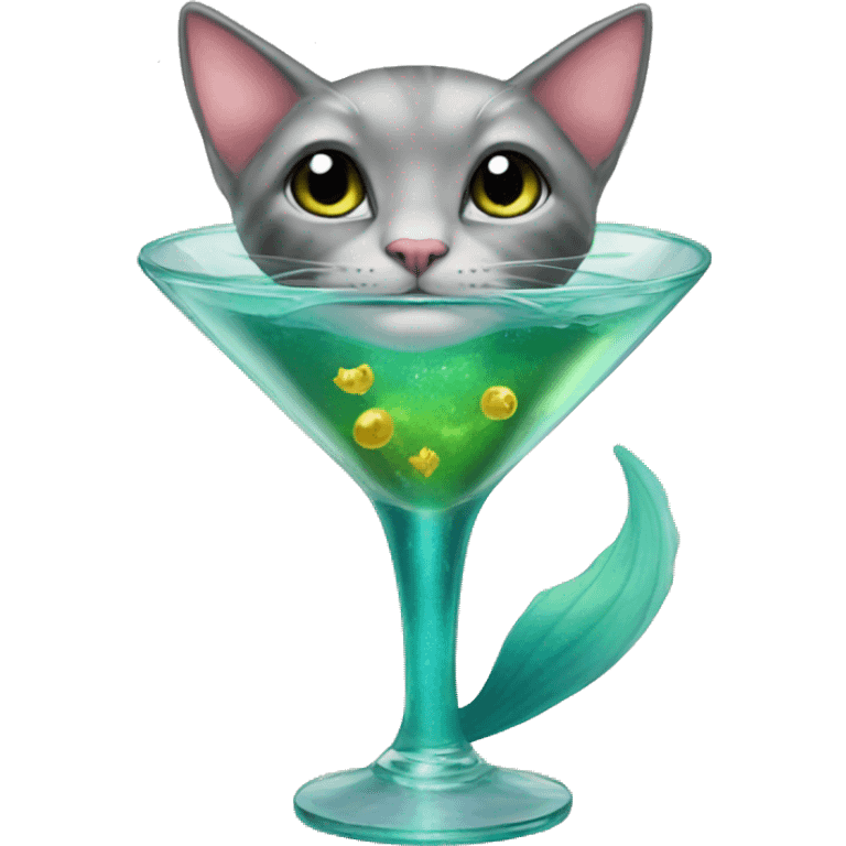 Mermaid cat inside martini glass emoji