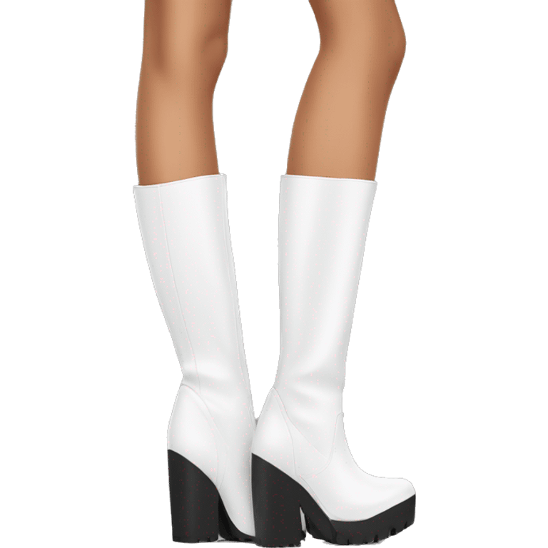 white knee high chunky heel boots emoji