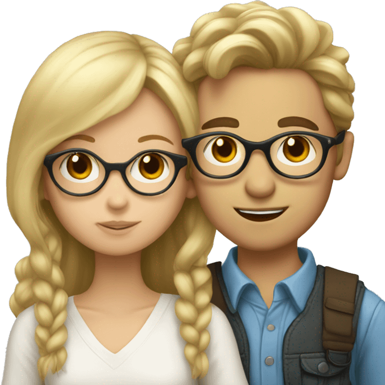 A blond boy kisses a brunette girl with glasses  emoji