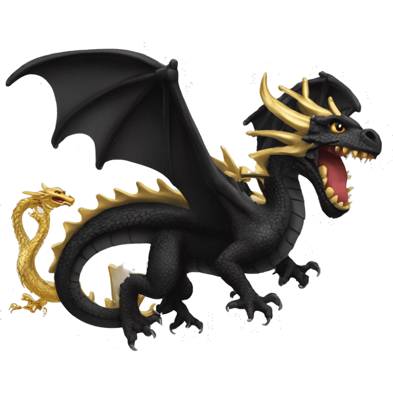 Black dragon flying and a small gold dragon flying with it   emoji