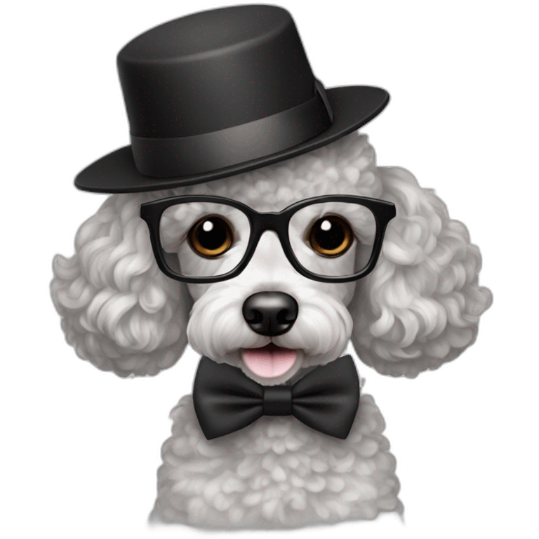 Poodle-reading-a-paper-and-wearing-glasses-and-hat-and-bowtie emoji