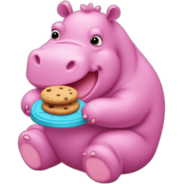 cute pink hippo eating a cookie emoji