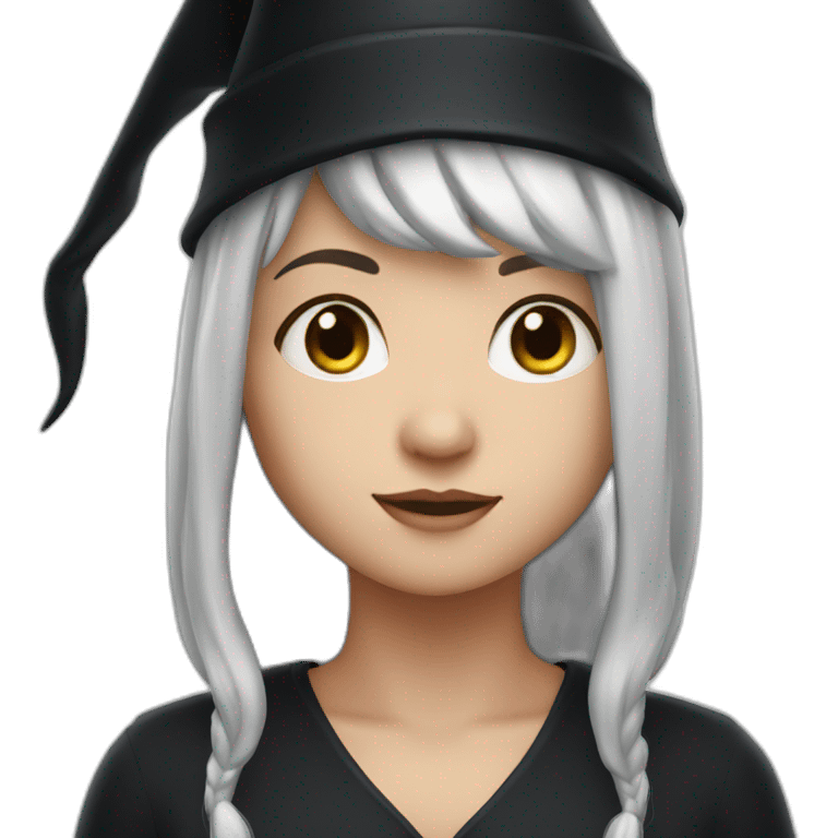 Young witch with white hair and black cap emoji