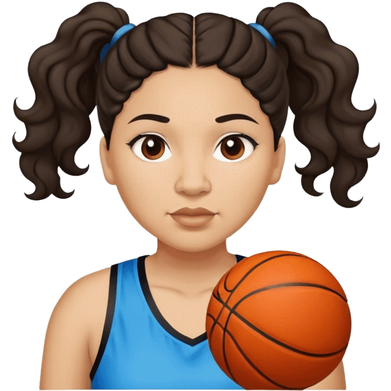  plus size light skin latino women basketball player with wavy dark hair in pony tail flat wide nose  emoji