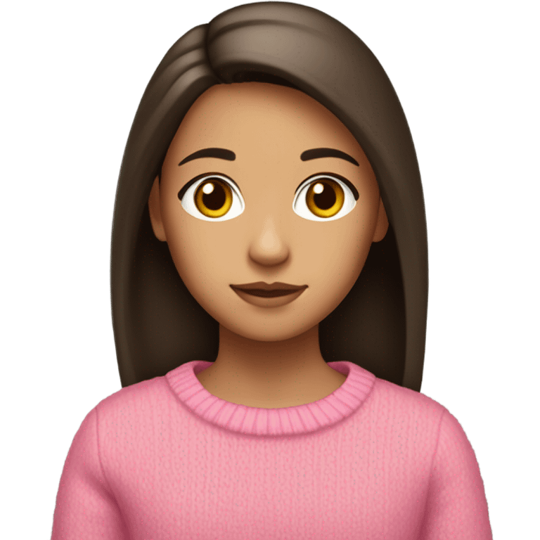 12 year old girl with dark brown hair and eyes, straight and medium length hair who is tan with a pink sweater emoji