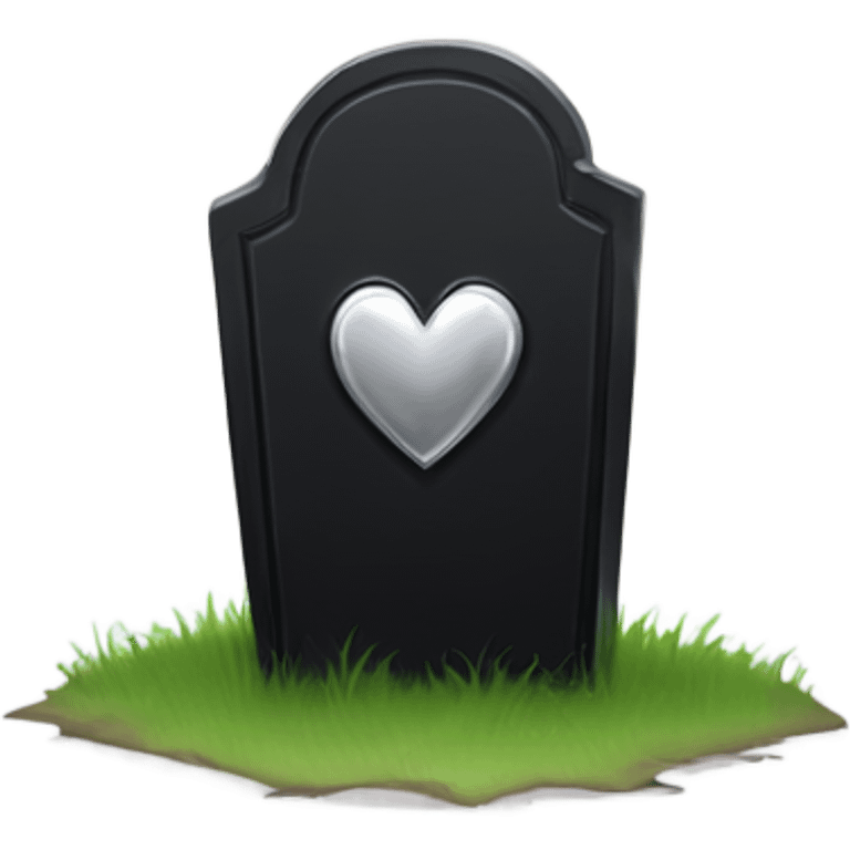 a black tombstone with the inscriptions in silver RIP and a silver heart in the center emoji