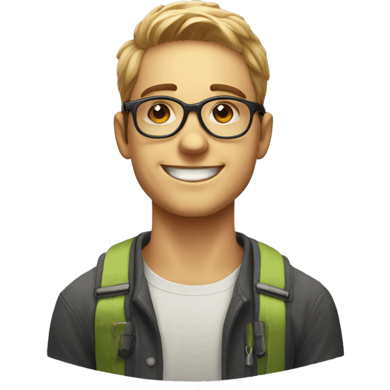 younman of about 20 years old, trader with circular glasses, smiling and strai emoji