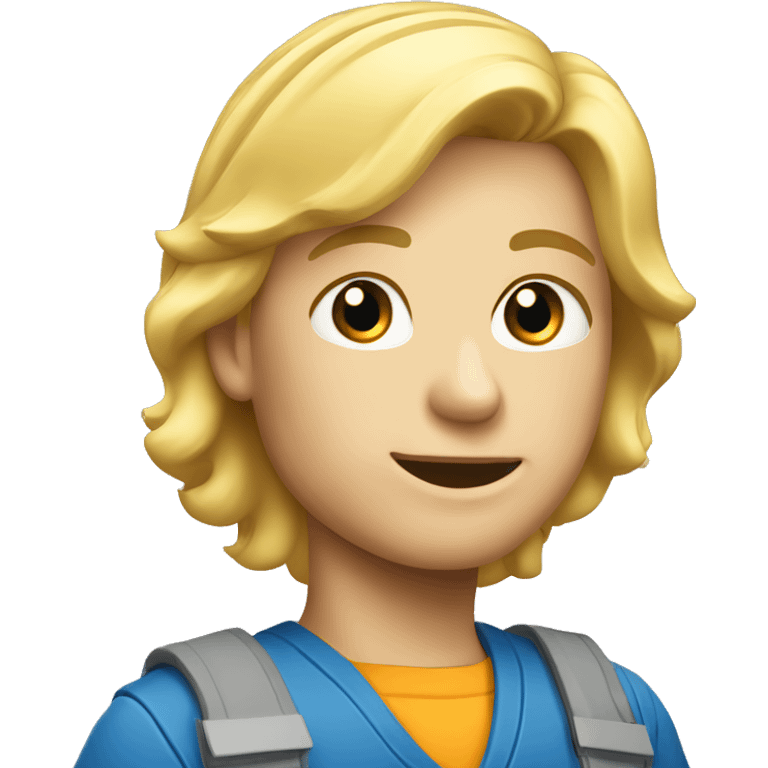 Blond haired construction worker with blue work wear emoji