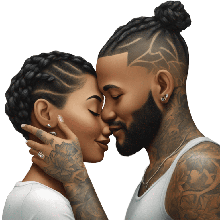 Loving intimate moment between lovers, photo Realistic Couple with tattoos  emoji