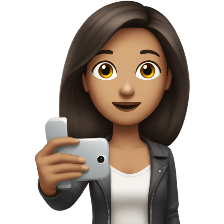 Brunette girl taking picture with a phone emoji