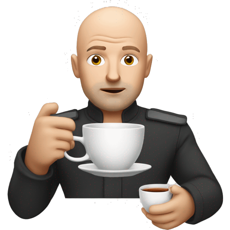 Bald white man with unimpressed expression holding a tea cup  emoji