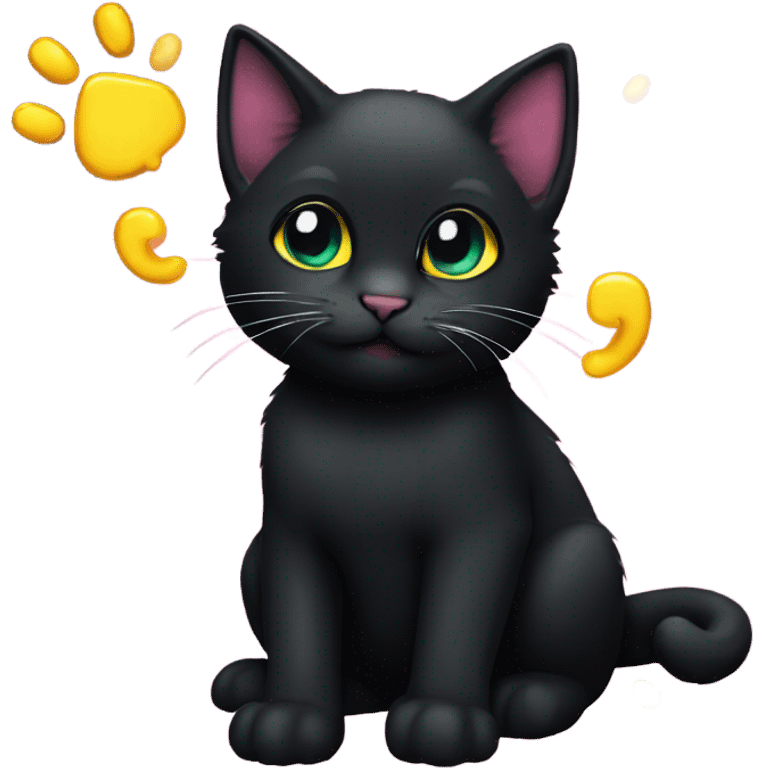 Black kitten at rave emoji