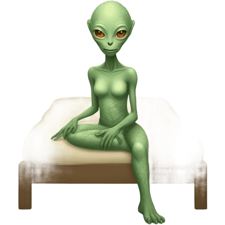 a Reptilian alien woman, full body, sleeping emoji