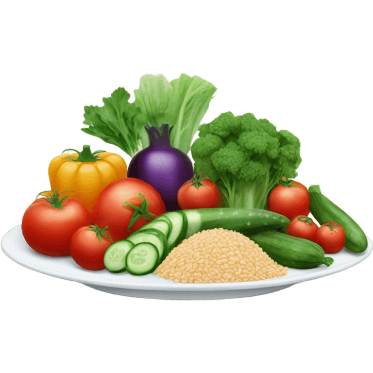 plate of healthy food with tomatoes emoji