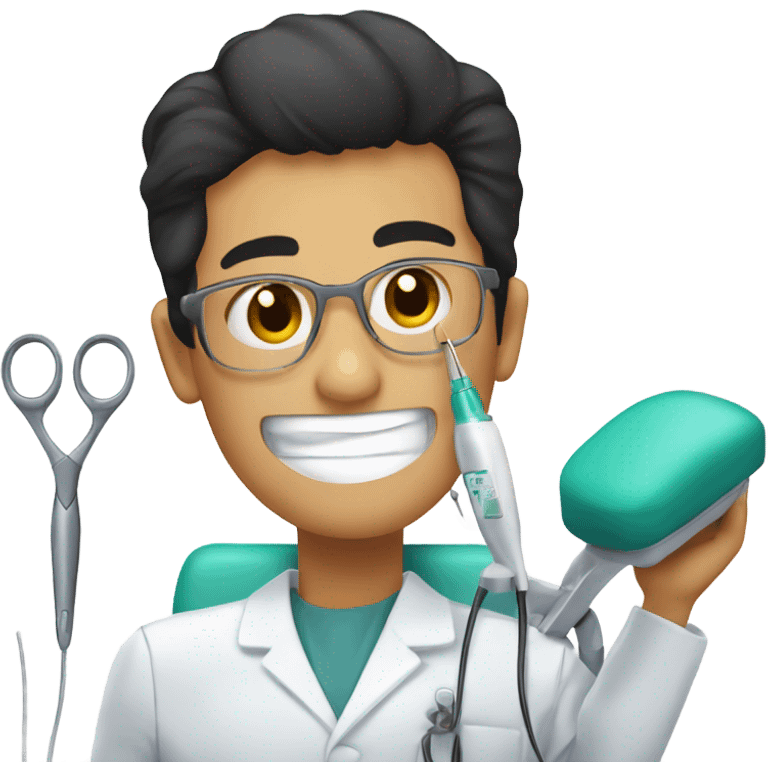 Olive skin black hair dentist working on patient on a dental chair  emoji