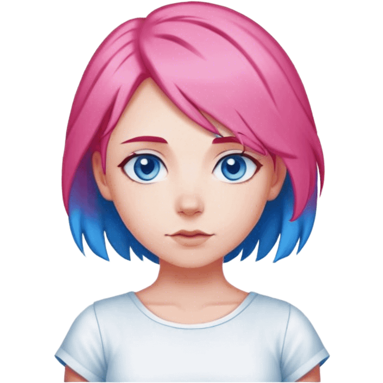 pink hair and a white dress with the blue eyes and the red shirt with the blue hair on the bottom of the shirt is my dream pet  emoji