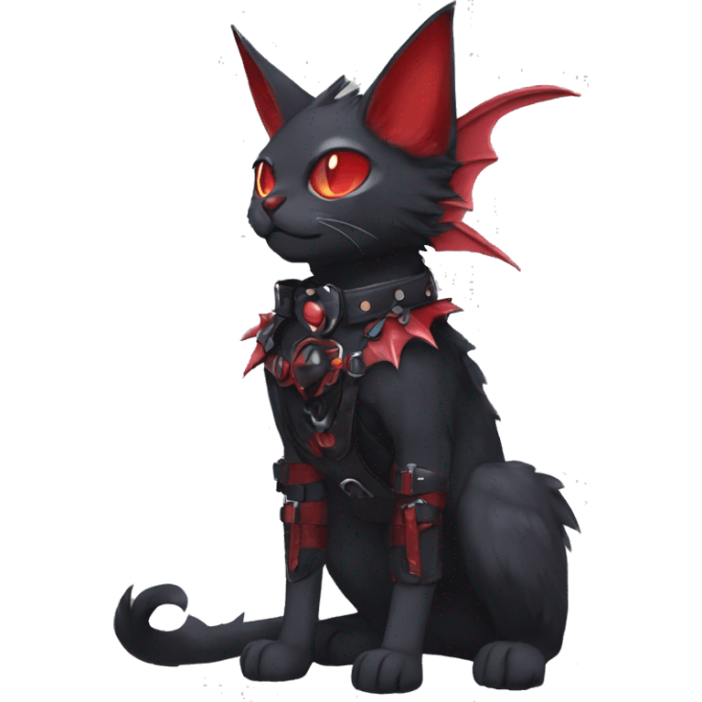 cool edgy black punk red ethereal fantasy nargacuga-bat-cat-Fakemon collar harness full body emoji