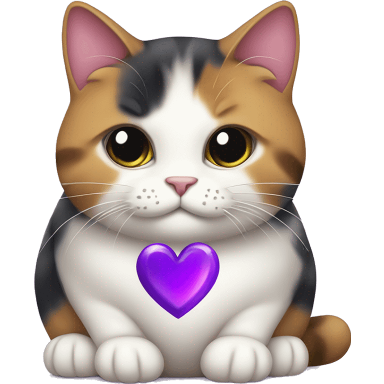 fat calico cat holding a purple heart  emoji