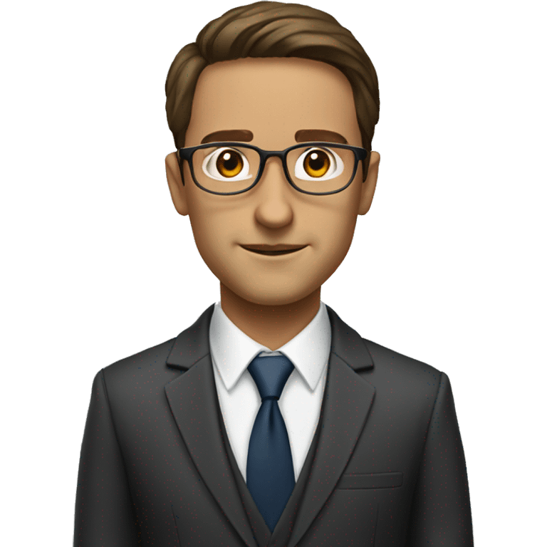 body height adult lawyer in suit with brown hair and brown eyes and round gold glasses emoji